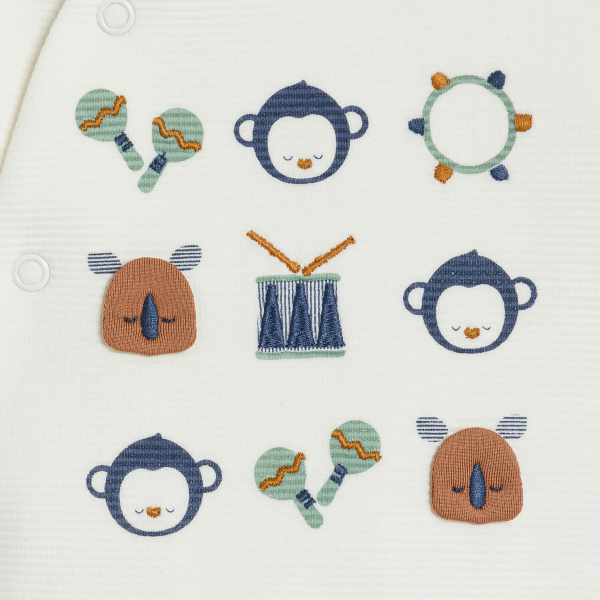 بذلة نوم مخملية مضلعة، مزينة برسوم الحيوانات، باللون الأبيض، للأطفال الصغار